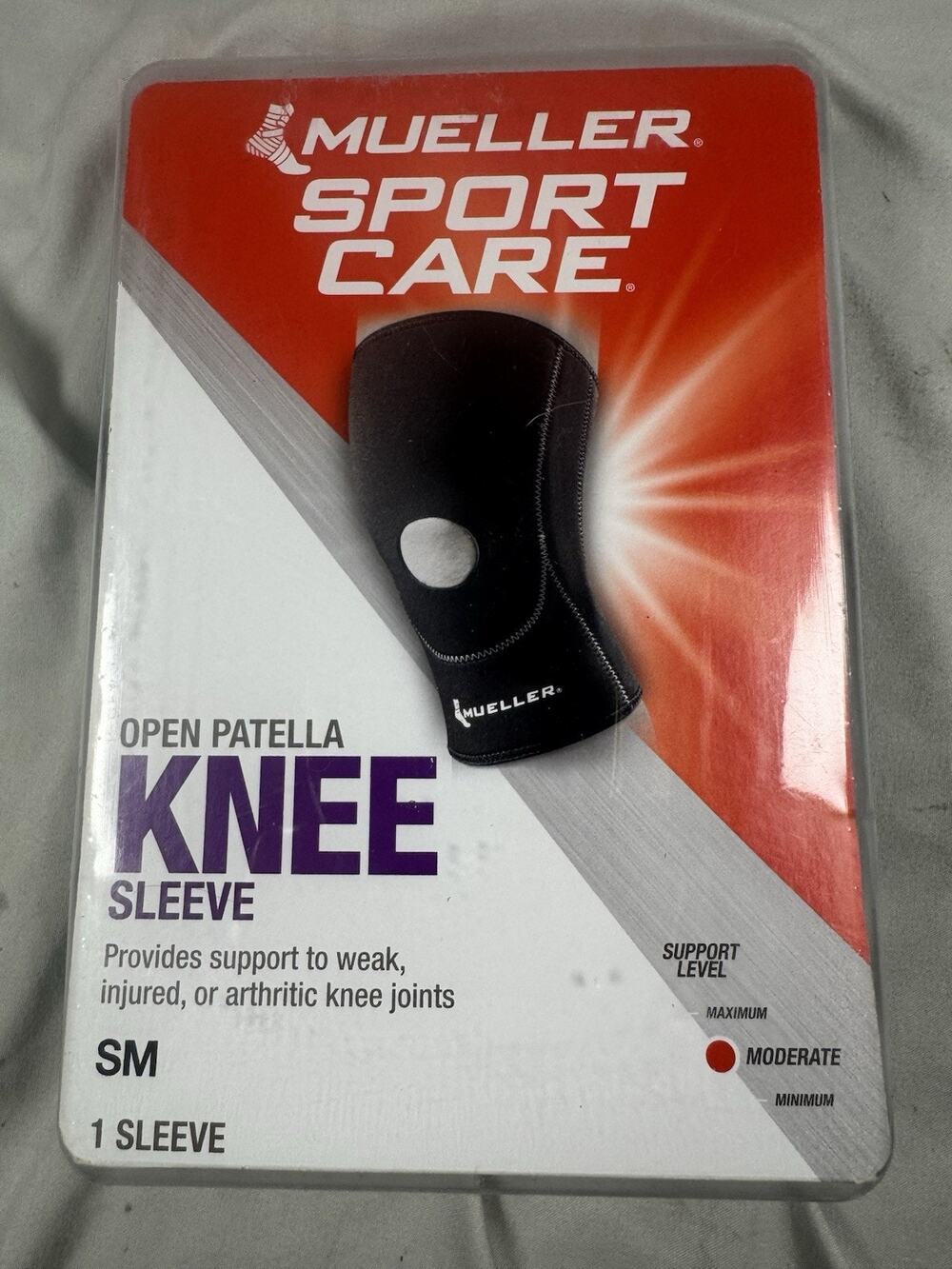Mueller Sport Care Open Patella Knee Sleeve Brace SM Black Neoprene Support NIB